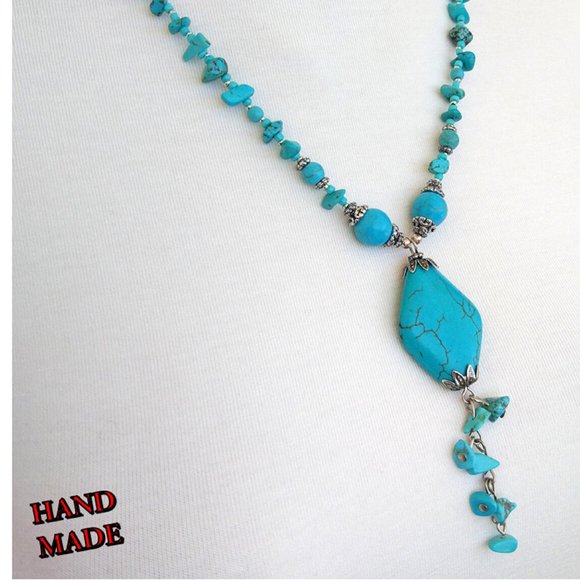Turquoise Natural Stone Design Necklace Hand Made - Picture 1 of 4